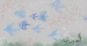 渡り鳥の群れをイメージしたイラスト。