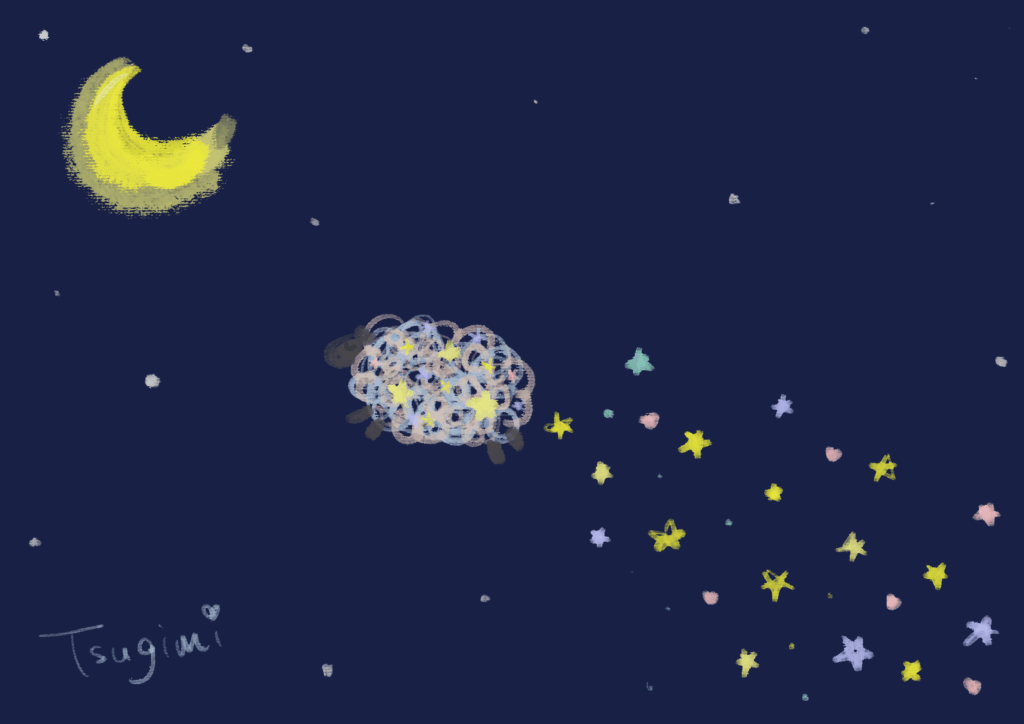 三日月と空を飛ぶ羊のイラスト