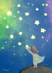 星空と少女のイラスト