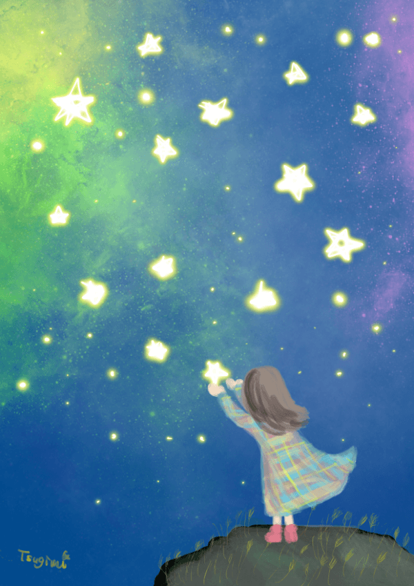 星空と少女のイラスト